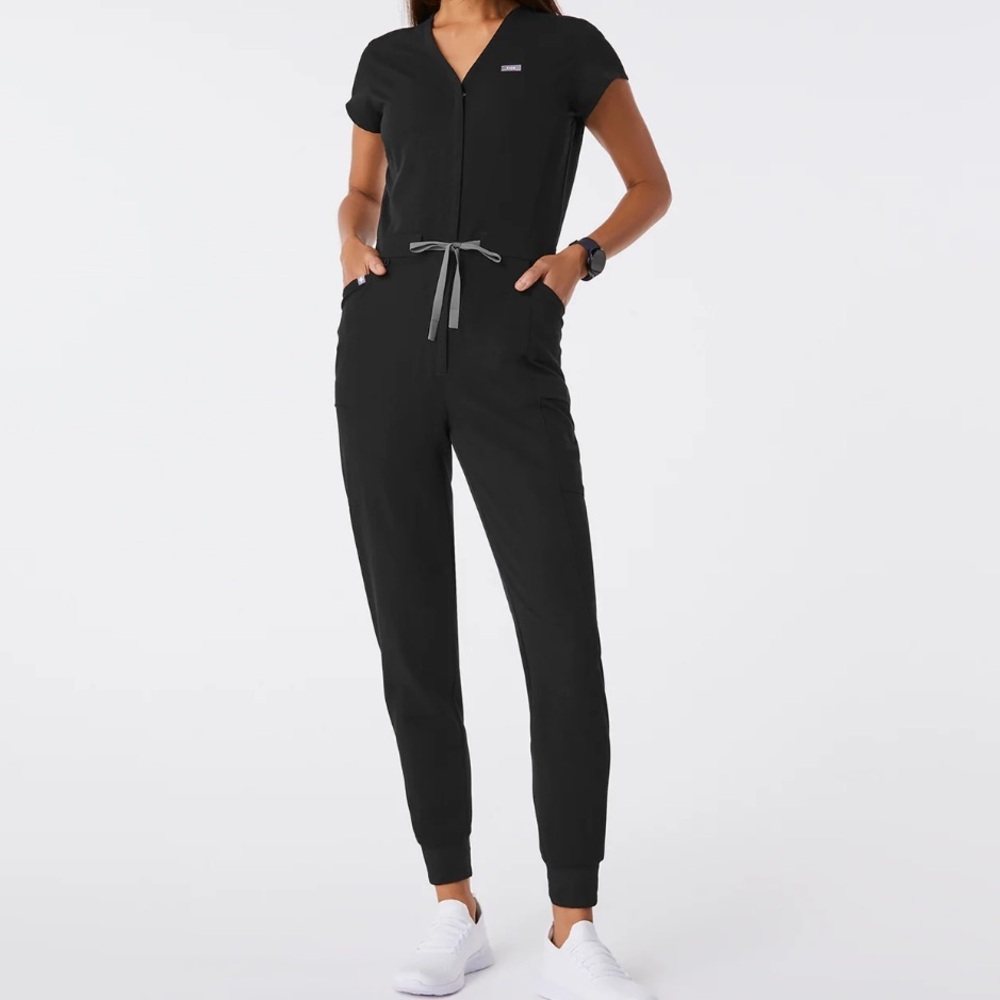 Women's Jane V-Neck Jogger ScrubJumpsuit™ Black · FIGS